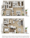 2 Bed 2 Bath 3D floor plan townhome 2 bedroom 2 bath 3D floor plan of a townhome, 1,825 sq ft.